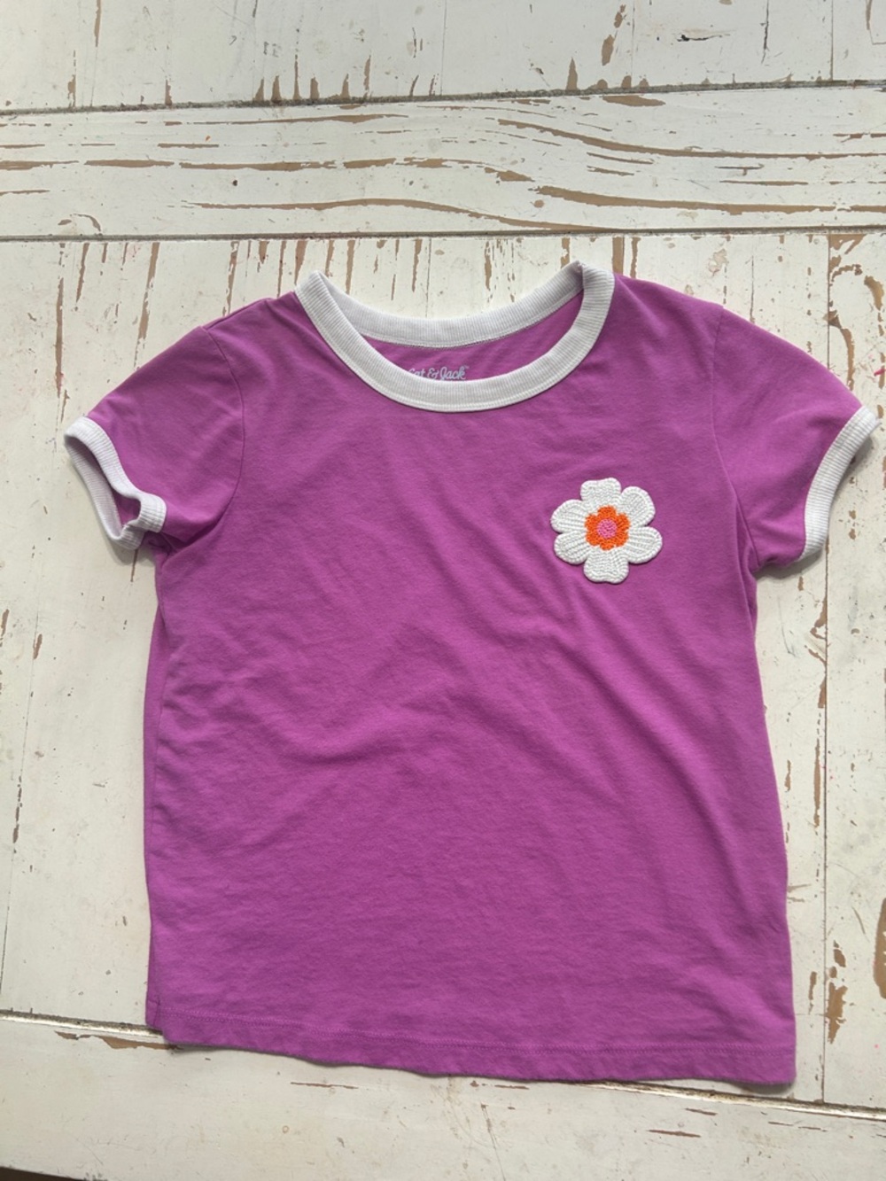 Cat & Jack Purple Ringer Tee with Daisy Patch